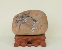 Stone fun tribe original hand-painted stone creative gift Chinese painting plum bamboo Finch Picture