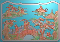 Qunxian Heshou Luohan bed Qunxian Size 88*337 carving relief map gray-scale carved JDP cable map