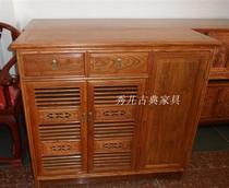 Three Doors Shoe Cabinet Carved Flower Vegan Noodle Door Hall Cabinet Red Wood Locker Hedgehog Purple Sandalwood Locker Special Price