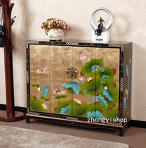 Chinese furniture classical furniture hand-painted furniture gold foil furniture Mandarin Lotus lotus shoe cabinet four-door shoe cabinet porch cabinet