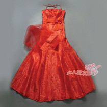 Red bow modified fishtail bridal cheongsam dress toast to send shawl gauze