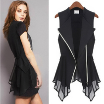 Vest womens summer new slim-fit mid-length sleeveless suit horse clip chiffon vest waistcoat spring and autumn thin large size