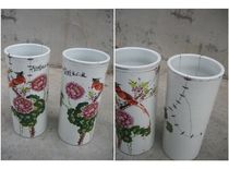 Late Qing Dynasty famous Jiang Yongtai big freehand pastel flower bird hat tube pair inlaid 35 copper saws folk unique skills