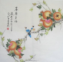 Pure hand-painted freehand flower and bird painting restaurant Chinese painting four-foot bucket pomegranate painting