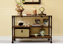 American rural furniture iron art made old wood shuttle TV cabinet three - storey cabinet foreign trade export single