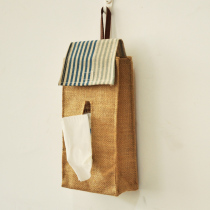 zakka fabric jute tissue box moisture-proof tissue set paper box hanging bag jute hanging paper towel box