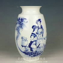 Jingdezhen ceramic contemporary master-Wang Jian hand-painted high white thin tire glaze color blue and white landscape bottle