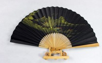 Xiangbao traditional sun - white jade hand - drawn black paper fan hand - drawn mountain and water hair all jade - bone black paper fan 9 inches