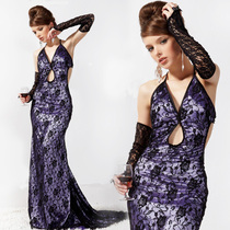 Black Lace Light Purple Rib Super Long Trailing Pendant Ground Toast Wedding Gown Gown Gown 21522 Recommend