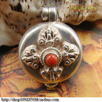 Nepal handicrafts 925 sterling silver inlay gemstone carving five-strand dojiga black box pendant pendant