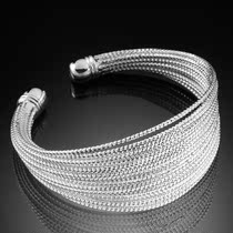 Japanese and Korean opening bracelet silver National style multi-layer shiny hand-plated silver wire bracelet Bohemia wide Korean bracelet