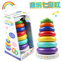 Baby educational toys 0-1 years old overlapping colorful ferrule music rainbow tumbler layer 3C certification