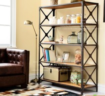 Iron Art Shelf Kitchen Ground Floor Multilayer Shelf Design Bookshelf Retro Solid Wood Containing Shelf Display Shelf Custom