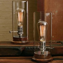 Edison light bulb retro table lamp European nostalgic antique study old Shanghai glass solid wood table lamp dimming