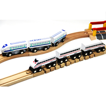 Solid wooden maglev high-speed rail train EMU compatible with wooden track track wooden small train assembly 3 years old