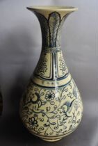 Yuan Yanyou yellow glaze blue and white flowers lion pattern jade pot Spring bottle
