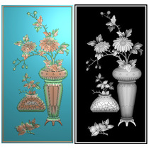 Bogu flower and bird bookcase door panel chrysanthemum vase computer carved figure relief figure engraving figure gray scale material
