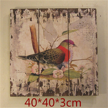 American field garden solid wood made of old wooden planks small bird pattern old trail mottled and hung plate painted living room background wall decoration painting