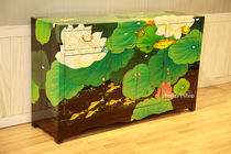 Ming and Qing furniture Chinese classical furniture three bucket four door cabinet hand painted Lotus fish play water porch cabinet locker