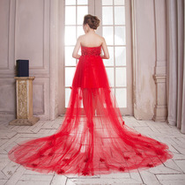 (%20 22) Korean version of high waist slim dress chest flower front short back long dress bride wedding dress