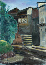 Original 30X42 5 wood oil painting landscape sketch Anhui Wuyuan Hongcun color creation oil painting collection