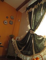 Is it because it rains it delays the waiting for flowers ~ ~ country gray green linen handmade curtains