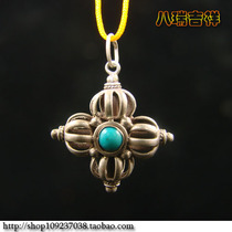 Nepal 925 Pure Silver Pure Handmade Cross Nine Shares Doggi Amulet Pendant