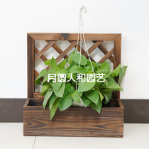 Wall hanging flowerpot carbonized anti-corrosion wood ceiling basket Restore wooden flower box flower basket outdoor flower pot