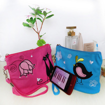  Candy color canvas cosmetic bag hand-carried mobile phone ID storage bag European and American cute cartoon diamond bird carry-on bag