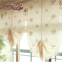 Qingli Korean embroidery air curtain lifting curtain lifting curtain embroidery wear Rod finished curtain living room fan Roman curtain