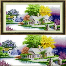 Precision printing cross stitch Living room series Ethnic style Jiangnan landscape landscape painting Silk line Leisurely small HOS