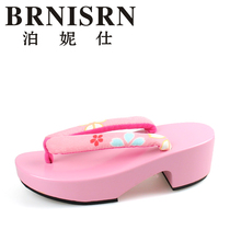 Japanese geta womens high-heeled crescent flip-flops Paint non-slip student slippers Summer cool drag small size 3334 yards