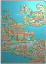 Bookcase Golden Code 3 Landscape Characters Reading Size 357*494 Engraving Figure Grayscale Carved Cable Figure