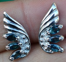 925 Silver Platinum Natural Sapphire Fashion Wings Earrings