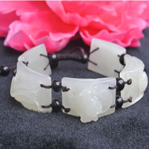 Xinjiang Hetian Jade green and white jade five poison bracelet mens bracelet hand string jade bracelet mens genuine guarantee