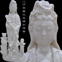 12 inch white porcelain gold boy jade girl good fortune boy dripping water Guanyin Buddha statue dehua ceramic Guanyin bodhisattva statue