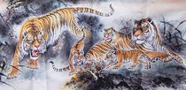 Chinese painting tiger evades evil spirits and seeks wealth Feng Shui calligraphy and painting Four feet and five tigers Five blessings come to the door Cost price LHX089