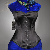 Pre-sale annzley long waist Corset Court Corset Spinning Steel bone pure black satin