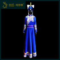 (Qingqingfang Hu Hetai) Customized Mongolian fashion dress blue gown National original design