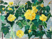 Scenery floral oil painting silk melon flower oil painting Write a raw farm house Loveless Soft Dress Decoration Painting Hung Painting Beauty Institute Student Works