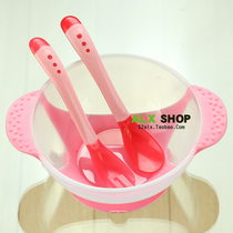 Baby childrens tableware set Sucker bowl Eating bowl Soft spoon Temperature-sensitive spoon Auxiliary food bowl Baby bowl spoon Learning chopsticks