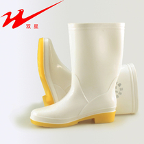 Double Star Food Rain Boots Men's Non-slip Acid Resistant Chef Shoes White Rain Boots Mid-tube Sanitary Shoes Wear-resistant Soft-soled Rubber Shoes Autumn