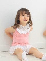 Girls Boutique Summer Dress Korean Girls Sweet Short-sleeved Shorts 2-Piece Set Childrens Lace Suspenders Pure Cotton