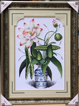 Precision printing cross stitch can be customized handmade fresh living room bedroom celadon vase drunk shadow Lotus Lotus