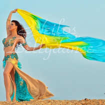 Neilos virtuoso craftsmanship belly dance real silk scarlet hand yarn lake blue green yellow Sunny Bay
