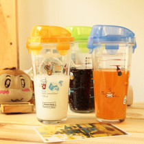 Korean Glasslock glass glass with lid scale transparent cartoon water Cup cute creative shaking Cup 450ML