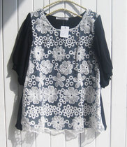 N290 Japan-ROK boutique womens clothing foreign trade lace embroidery short sleeve snow-spinning shirt double layer 3 color lantern sleeves