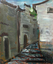 Original Scenic Oil Painting Board Oil Painting Landscape Writing Sheng Anhuis Wuyuan Hongcun Lower Oil Painting Color Creation Collection