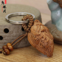 Taishan Cihang Pavilion peach wood three-legged golden toad keychain wood carving pendant