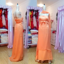Spot evening dress orange cute little bow decoration long chest dress